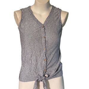 Rachel Zoe Women's XS Blue Striped Sleeveless Linen Front Tie Blouse